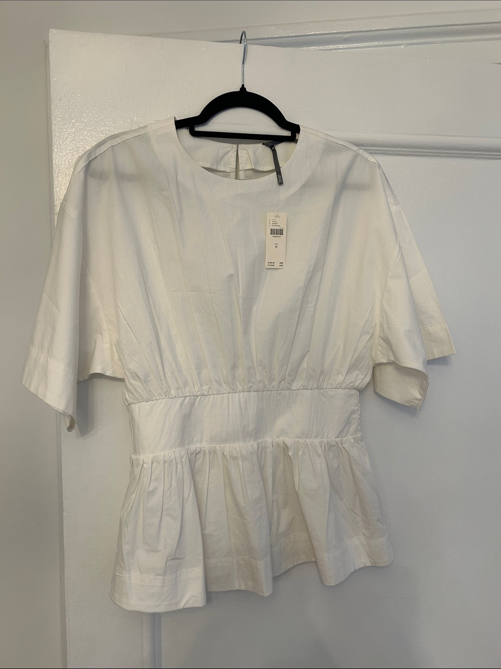 Anthropologie White Peplum Short-Sleeve Blouse